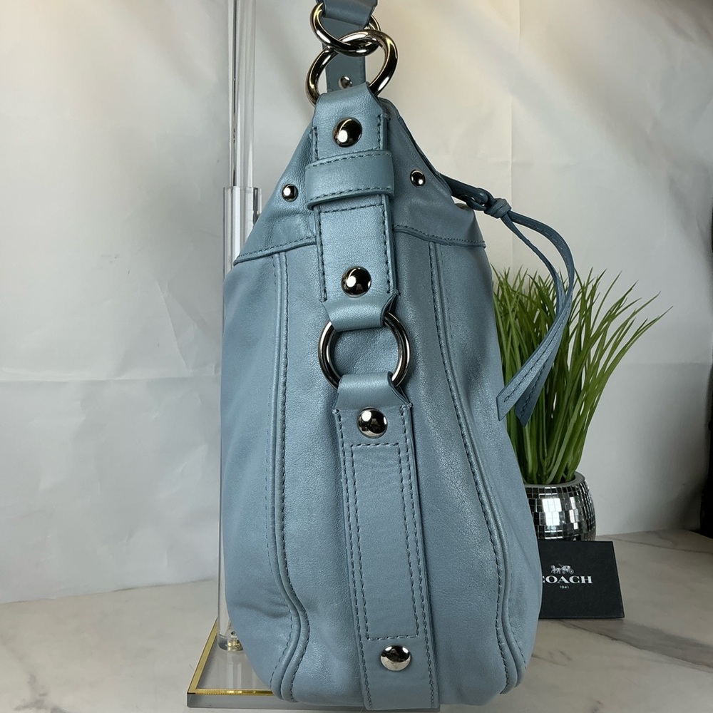 Coach Zoe Light Dusty Blue Silver Leather Large Hobo Bag - Picture 9 of 14